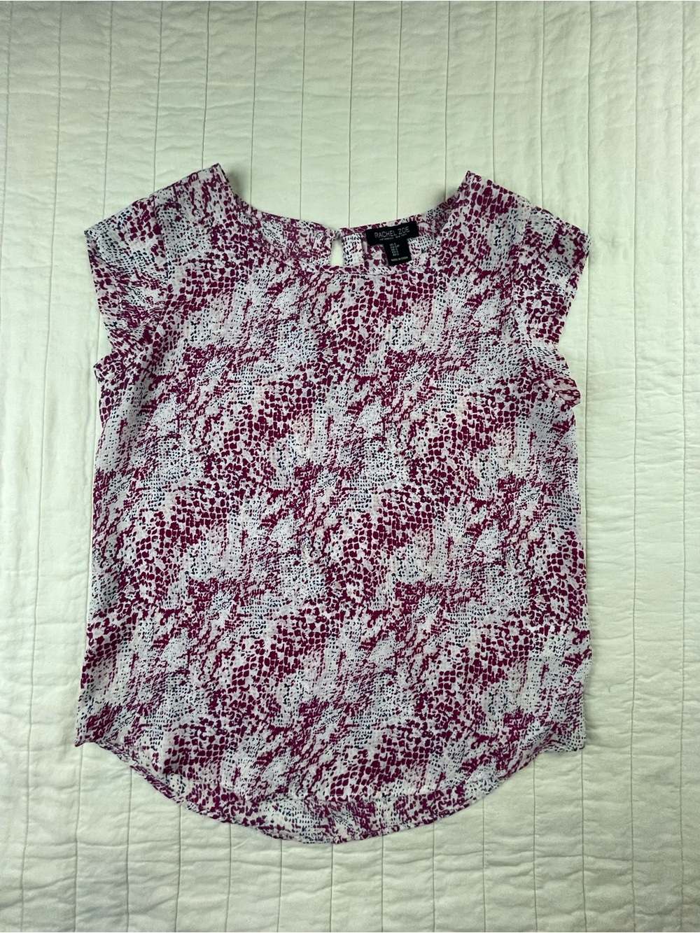 Rachel Zoe Cap Sleeve Printed Blouse in Magenta and White Small
